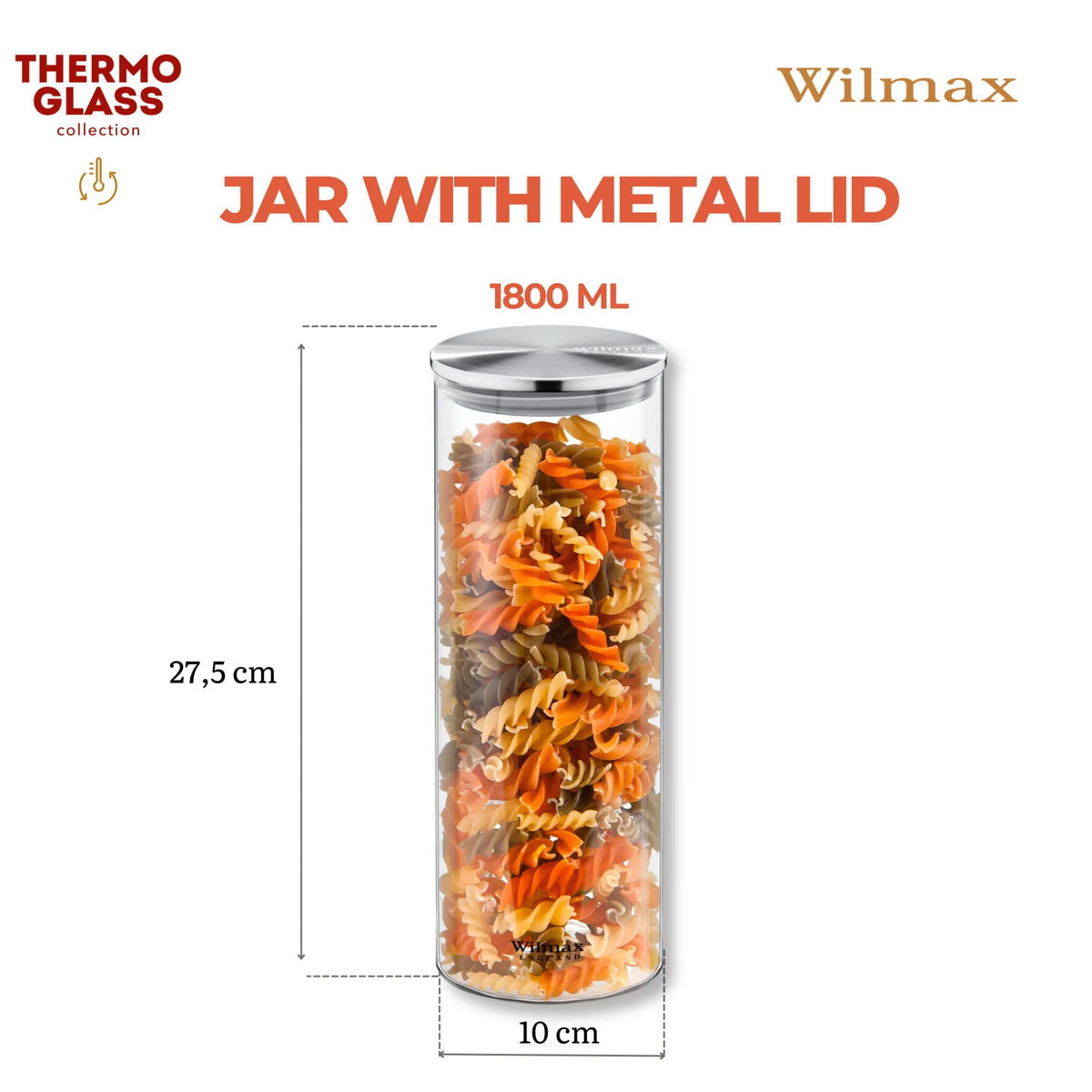 Wilmax Voorraadpot 2L, RVS Deksel, Transparant