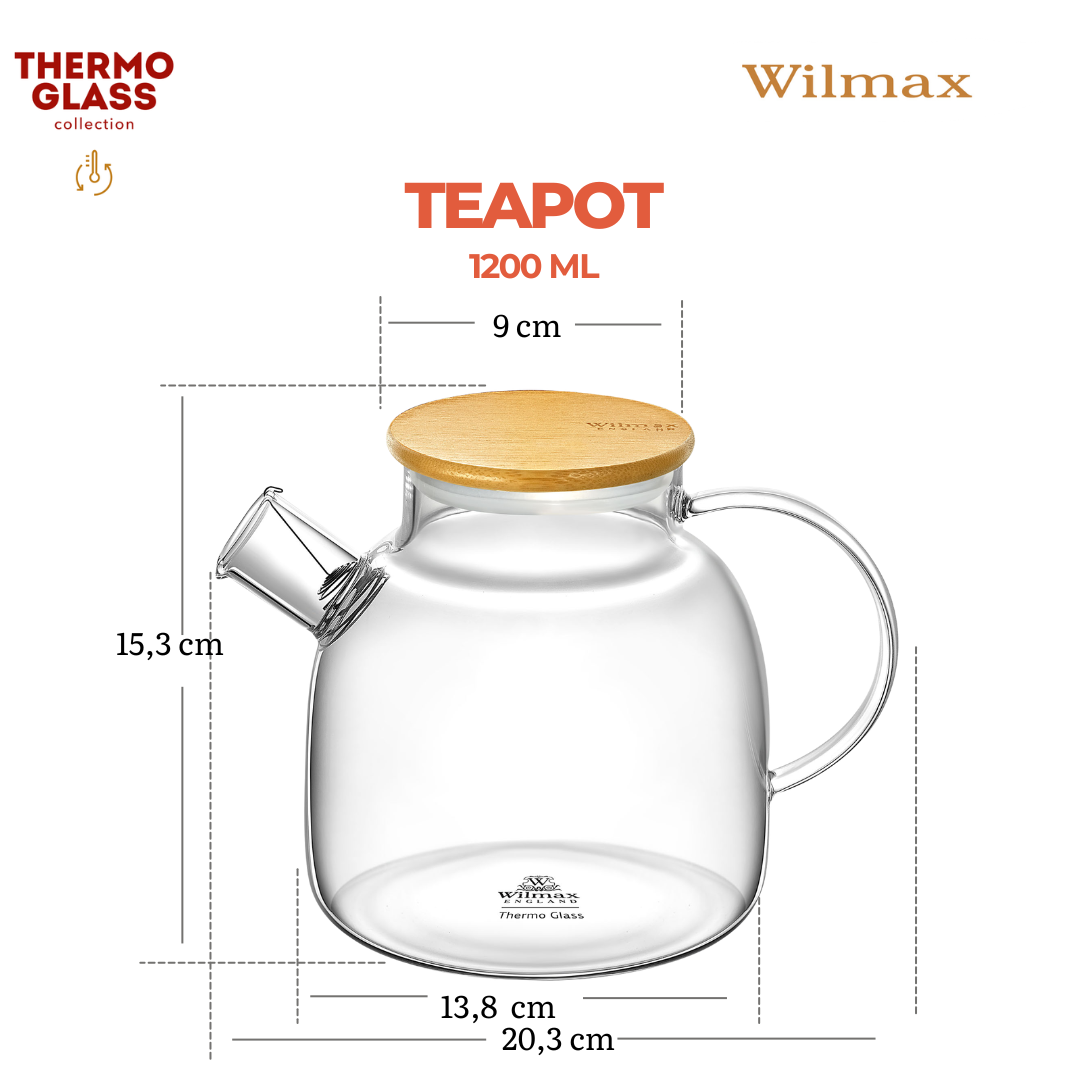Wilmax England Theepot Glas 1200ml met Bamboe deksel