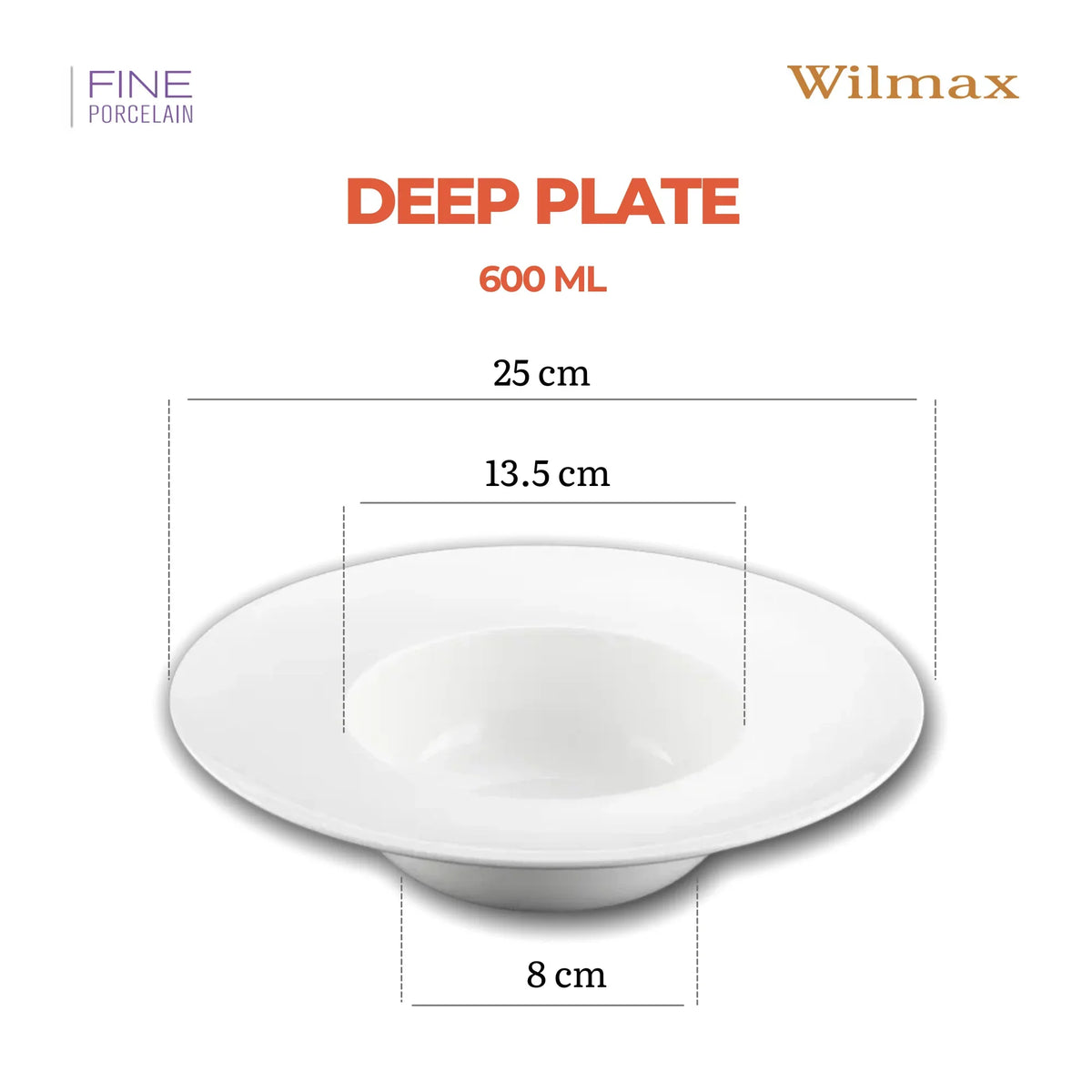 Wilmax Diep Bord 25.5 cm 600 ml van Porselein, Wit
