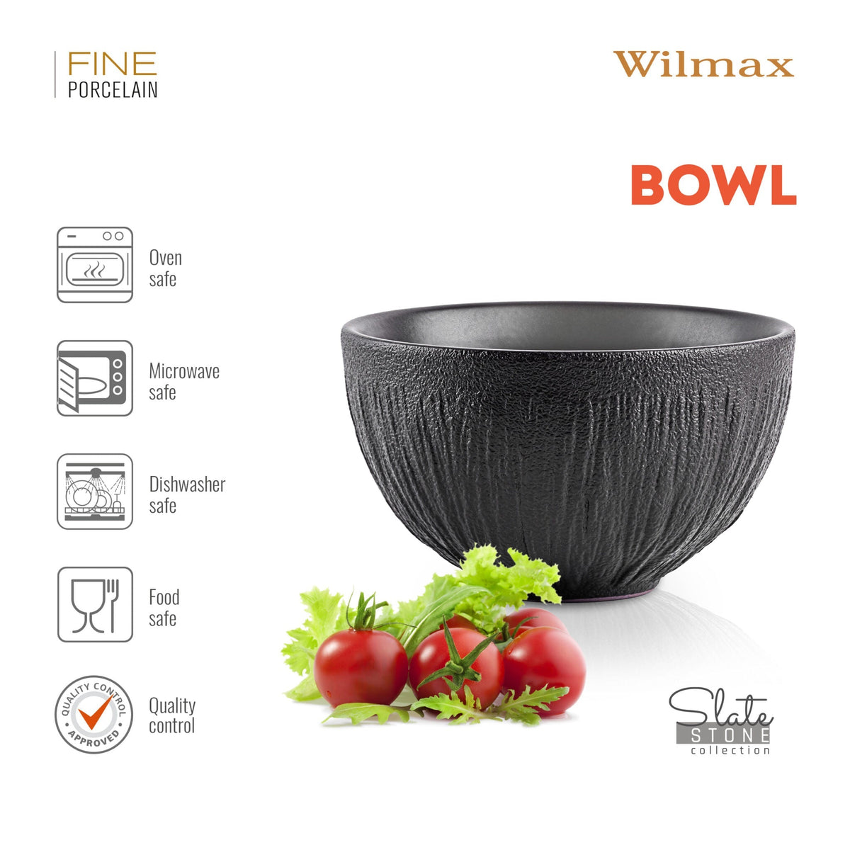Wilmax Schaal 1000 ml Zwart Porselein