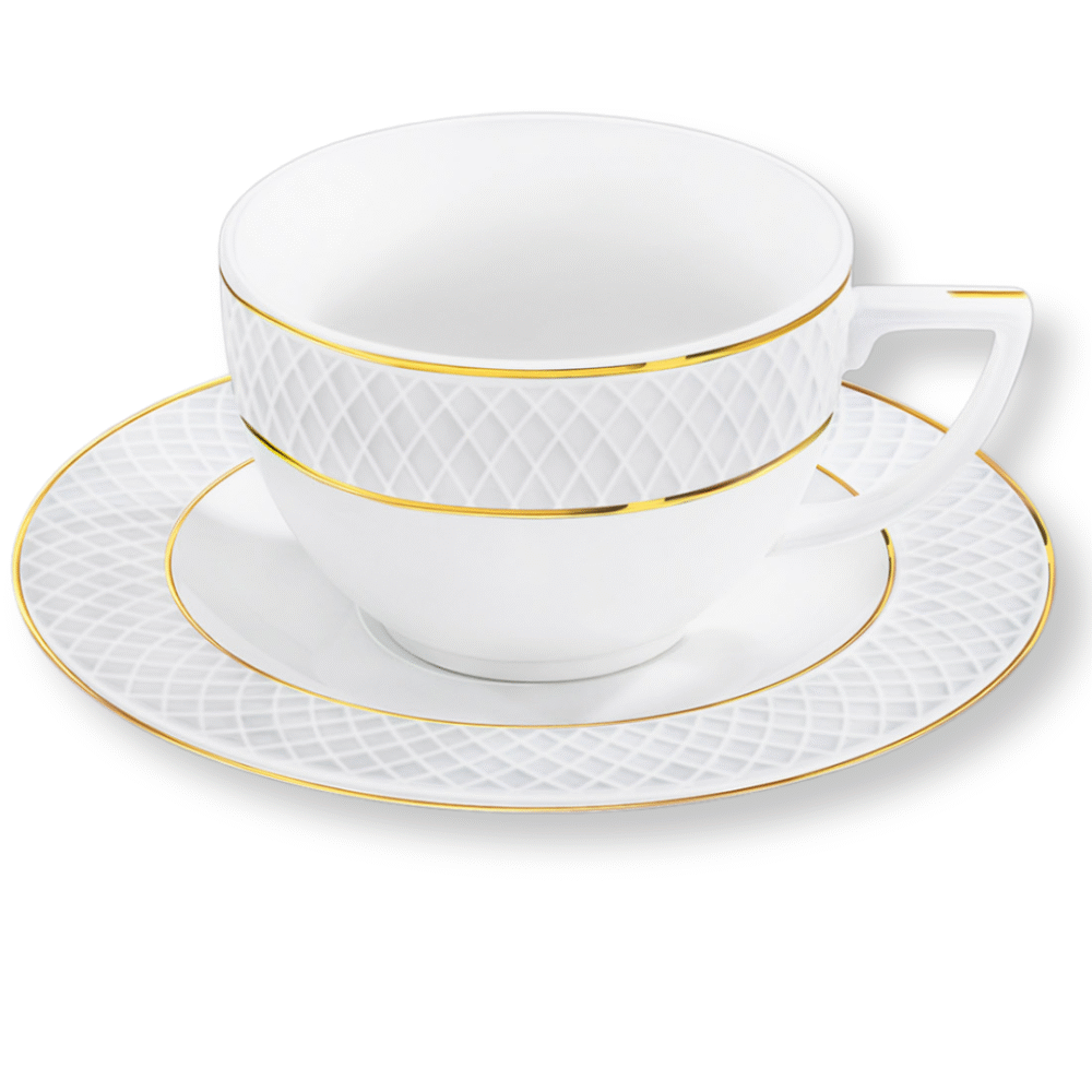 Wilmax Cappuccinokopje Porselein Wit Goudrand 170ml Set van 4