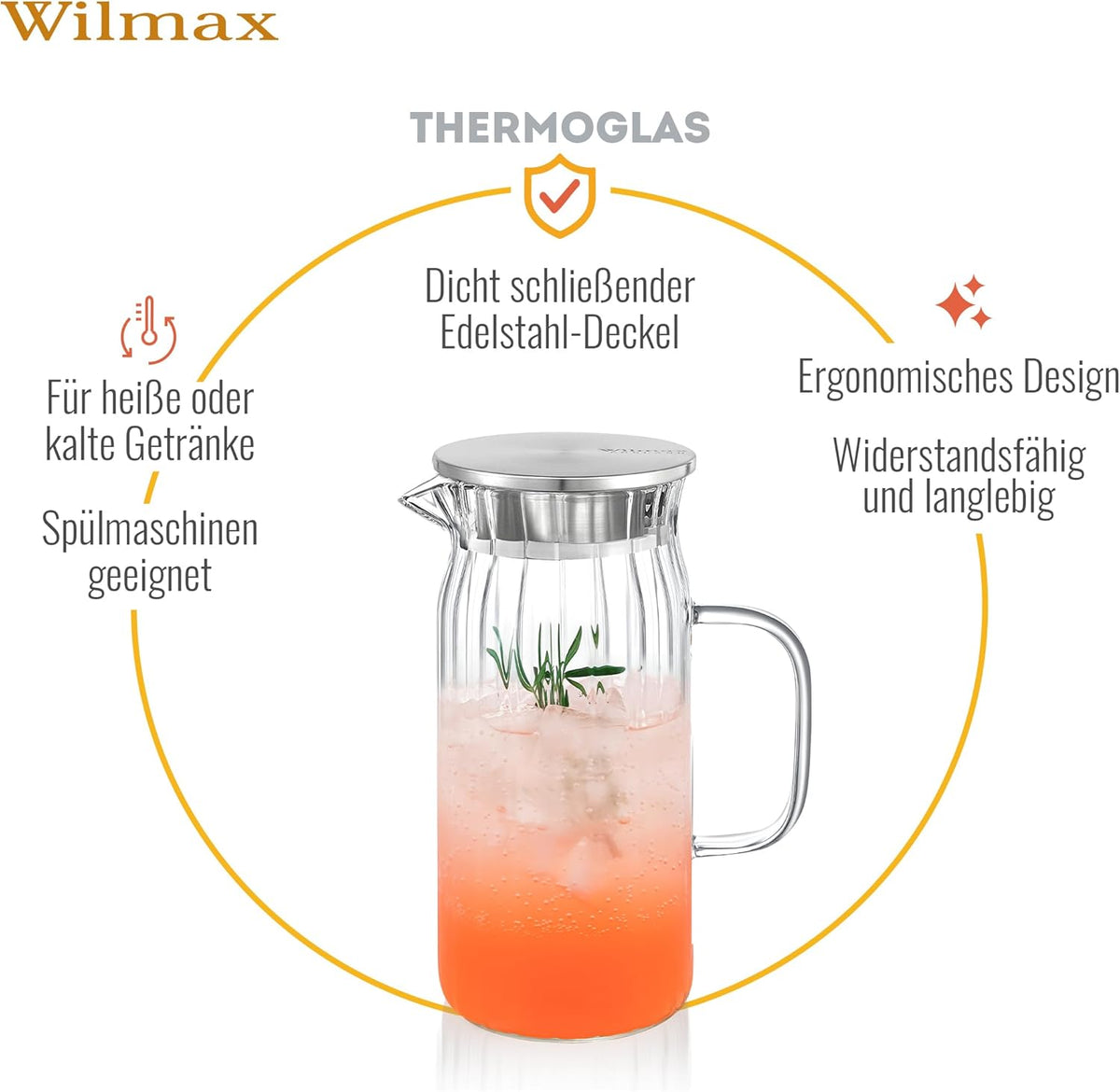 Wilmax Thermoglas Kan 1000 ml RVS Deksel Transparant