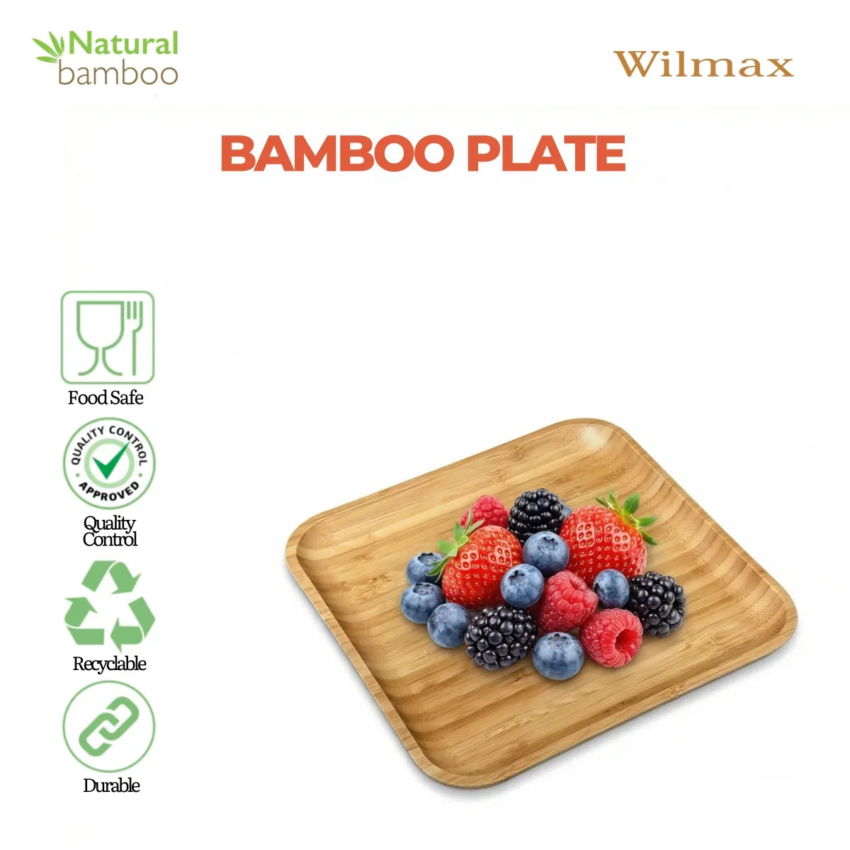 Natuurlijke Elegante Presentatie met het Wilmax Vierkante Bamboe Bord (20.5 x 20.5 cm)