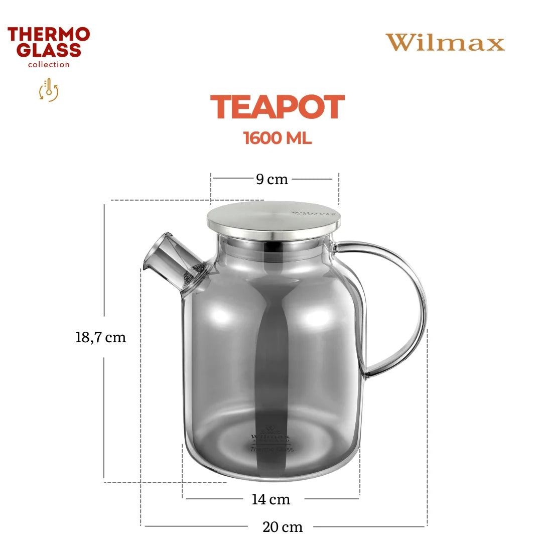 Wilmax Borosilicaat Theepot 1600ml Rookgrijs