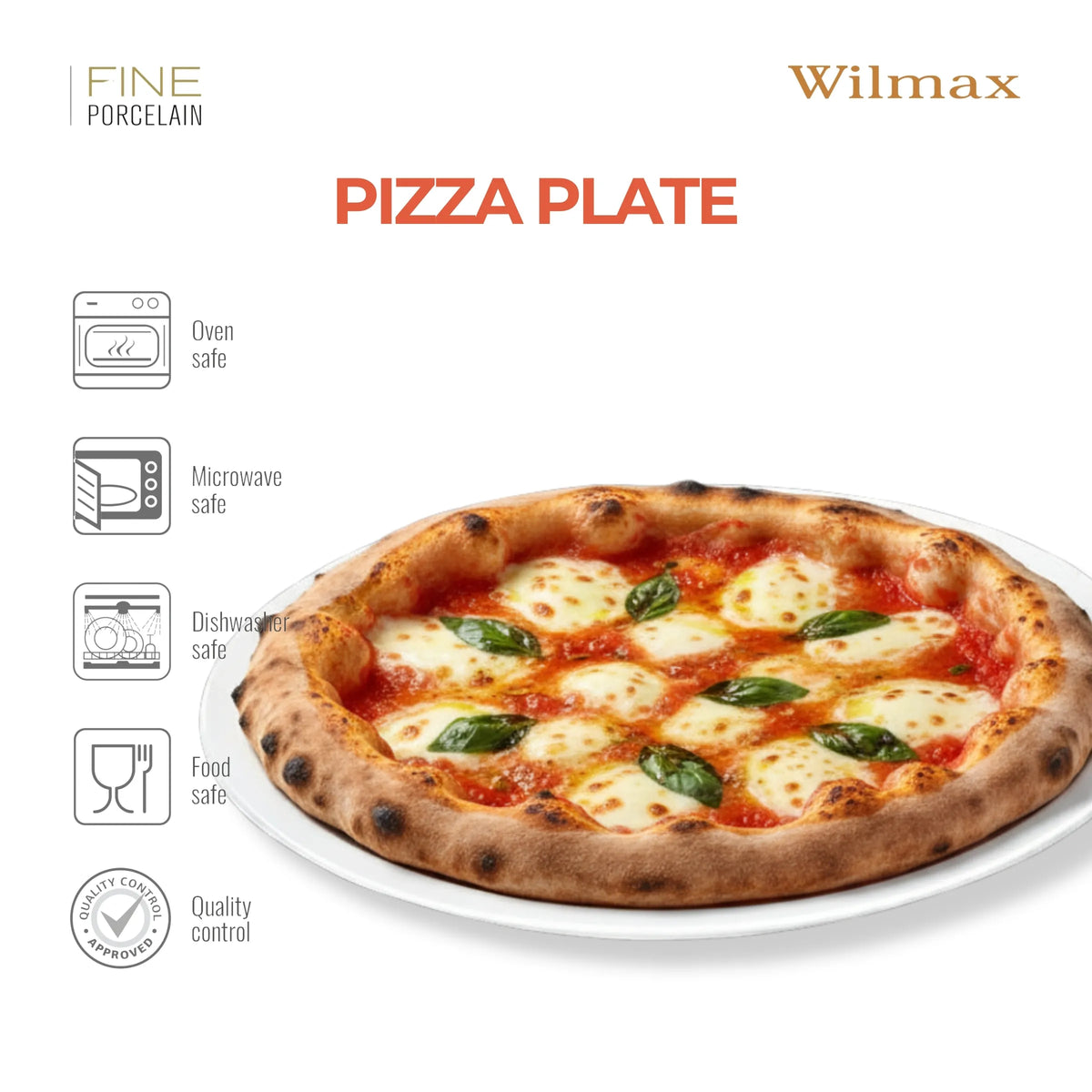 Wilmax England Pizzabord 35.5 cm Porselein Wit