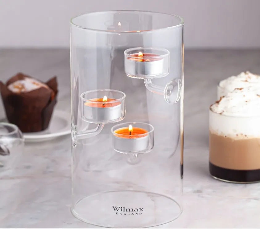 Wilmax England Theelichthouder Glas 20 cm voor 3 theelichtjes