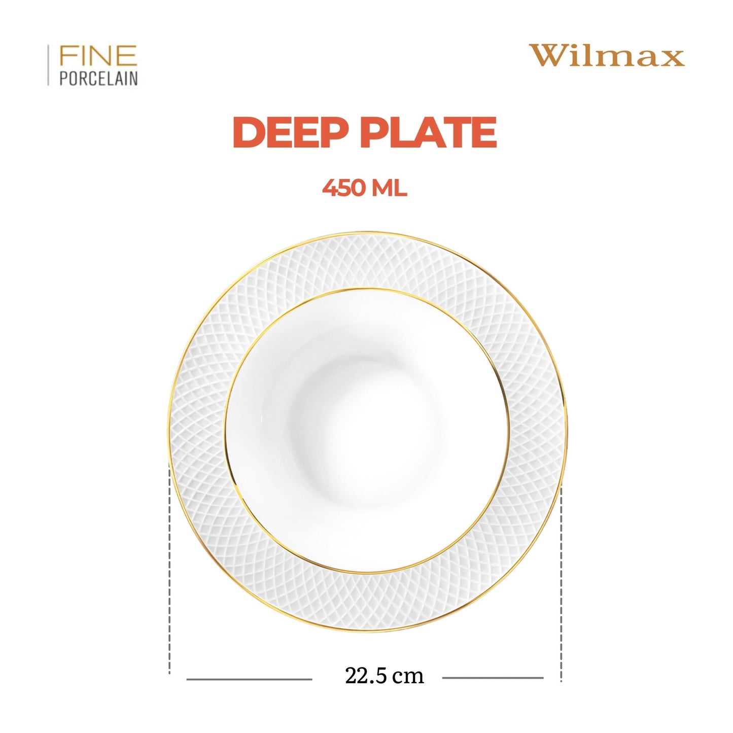 Wilmax Dieper Bord 22,5 cm Wit Porselein Gouden Rand