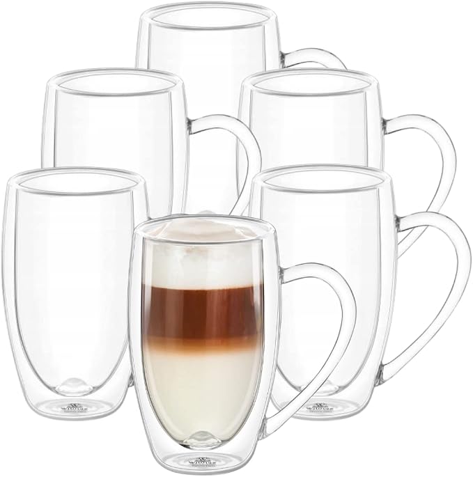 Wilmax Dubbelwandige Glazen Beker 500 ml 6-delige Set A6