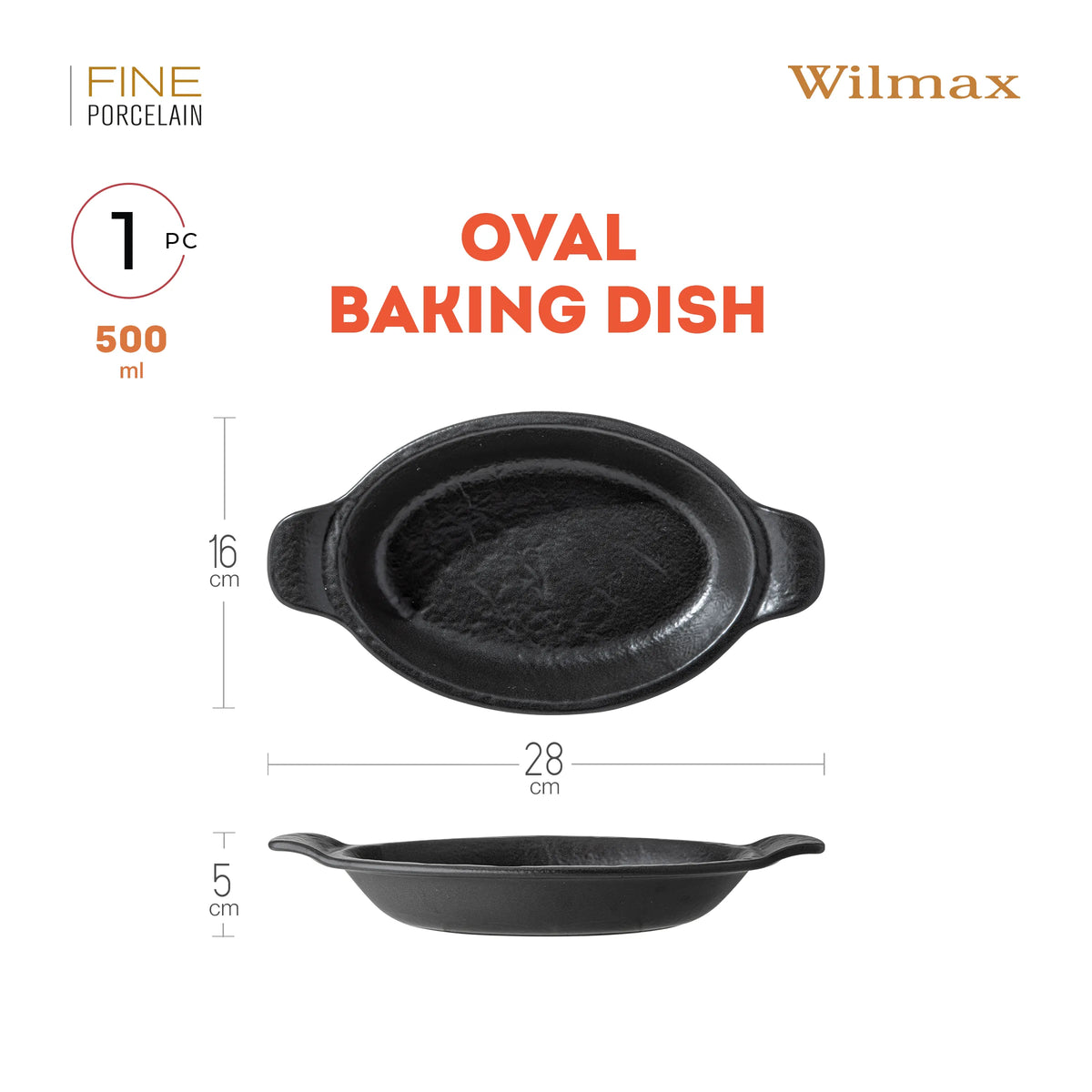 Wilmax England Porseleinen Ovenschaal Ovaal SlateStone Zwart