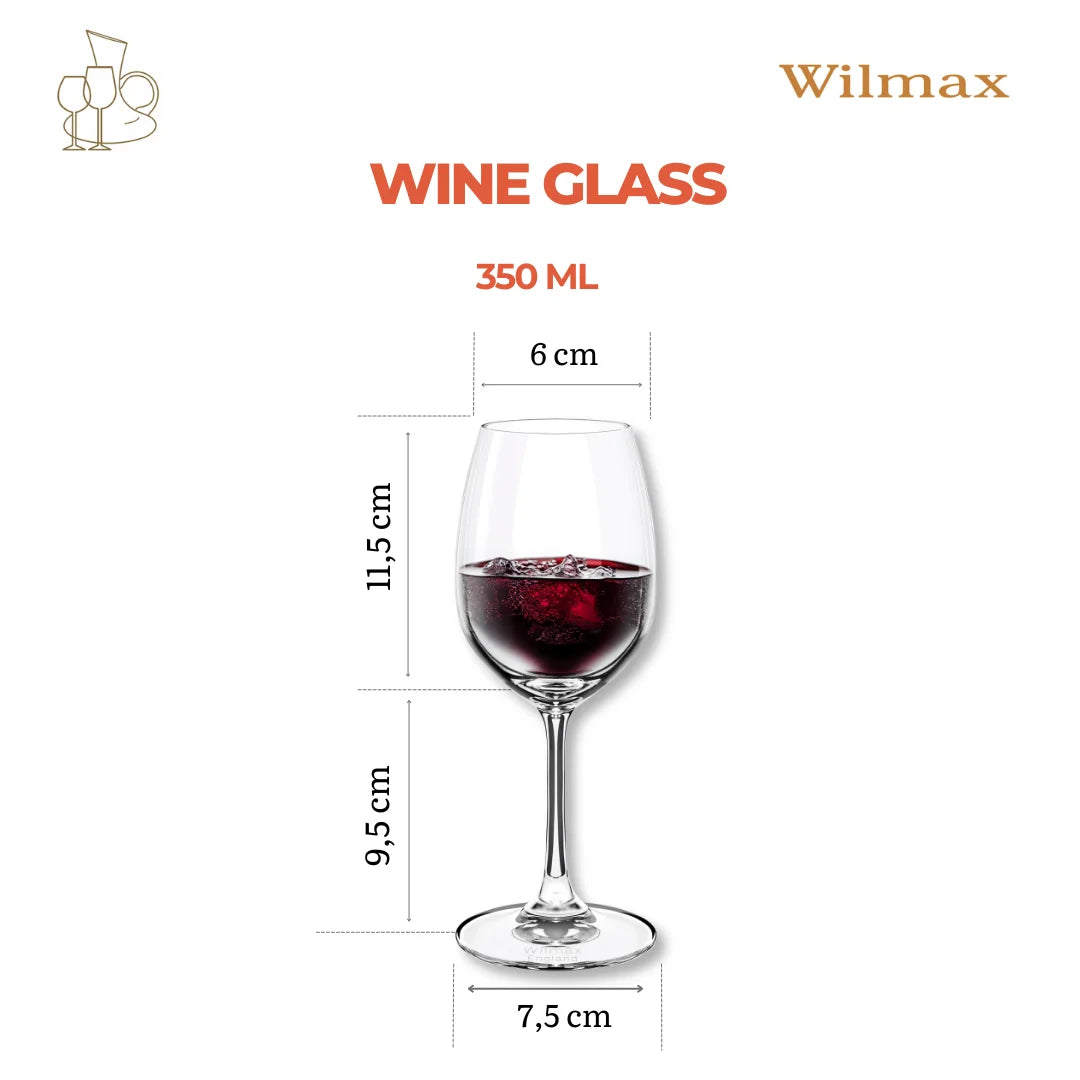 Wilmax Wijnglas 350 ml Kristalglas Transparant Set van 6