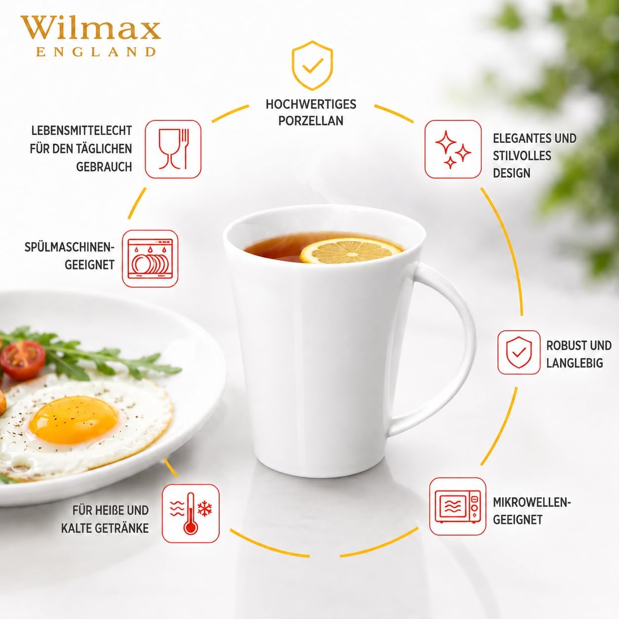 Wilmax Kopjes 380 ml Wit Porselein 2-delige set A2