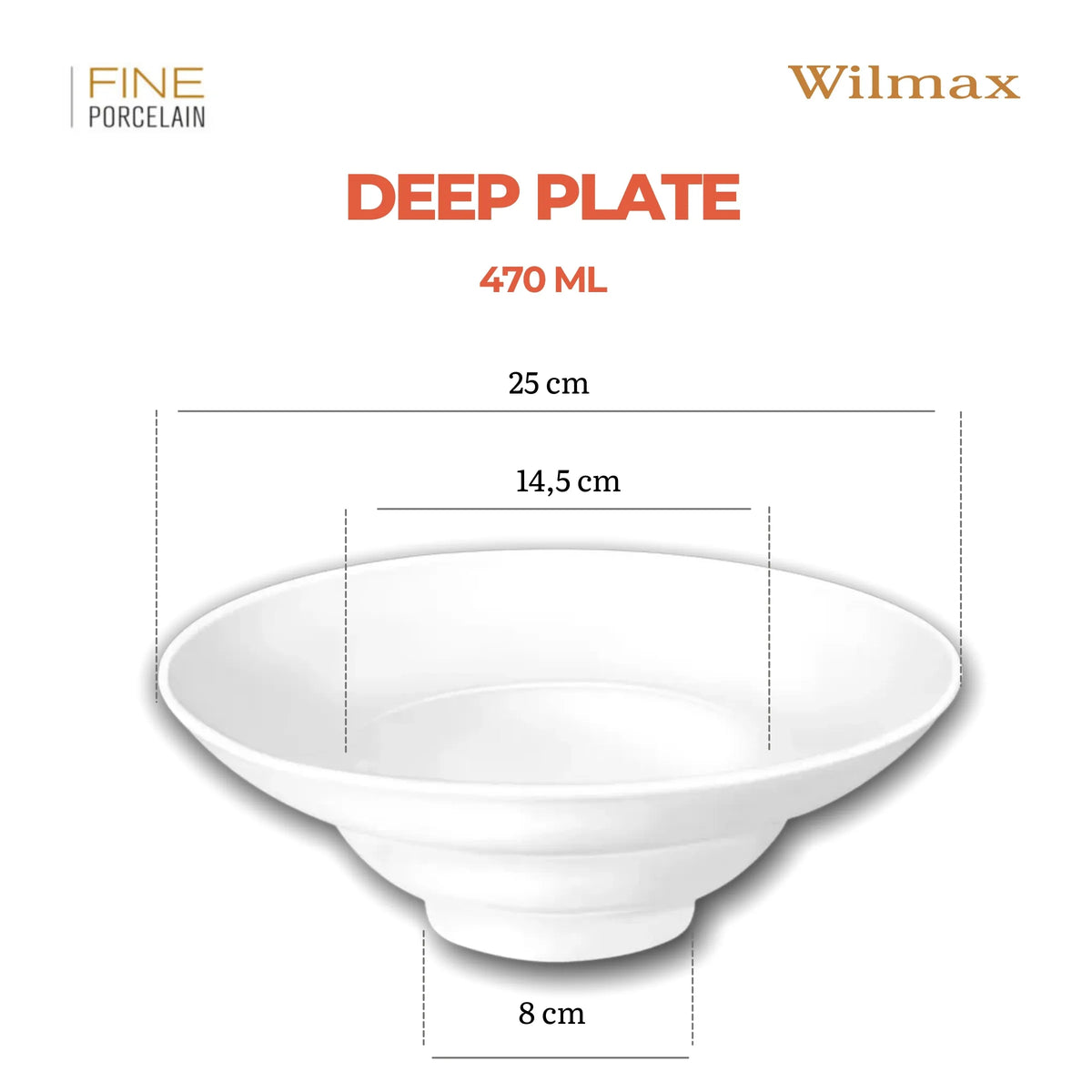 Wilmax Diep Bord 25 cm 470 ml van Porselein, Wit