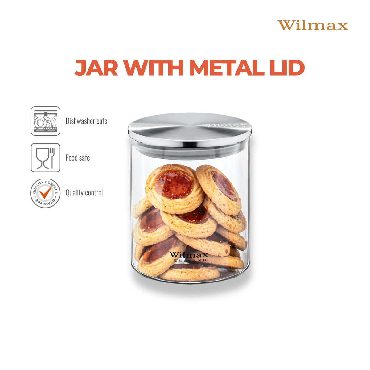 Wilmax Voorraadglas 760 ml met RVS Deksel Transparant