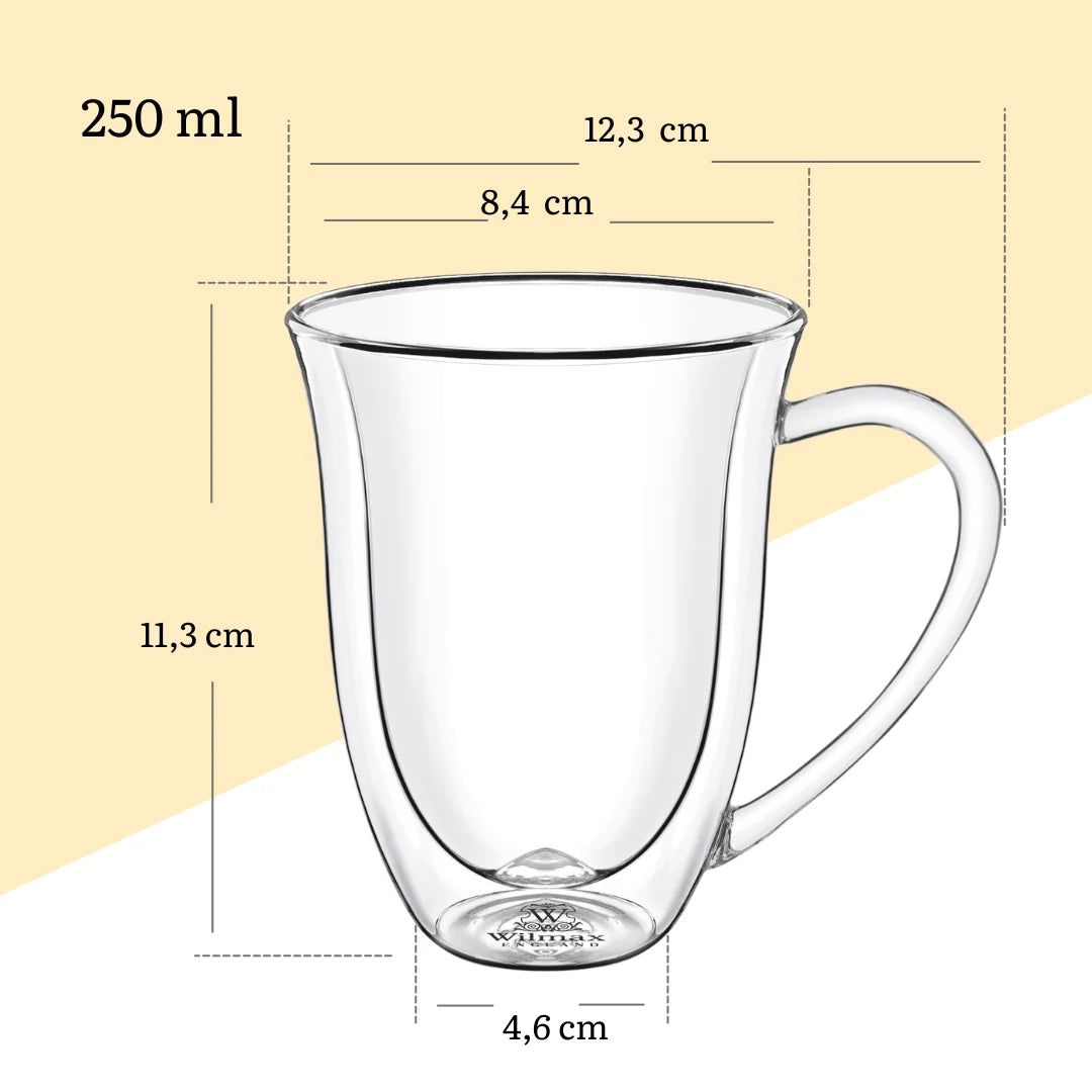 Wilmax Dubbelwandige beker 250 ml Borosilicaatglas 2-delige set