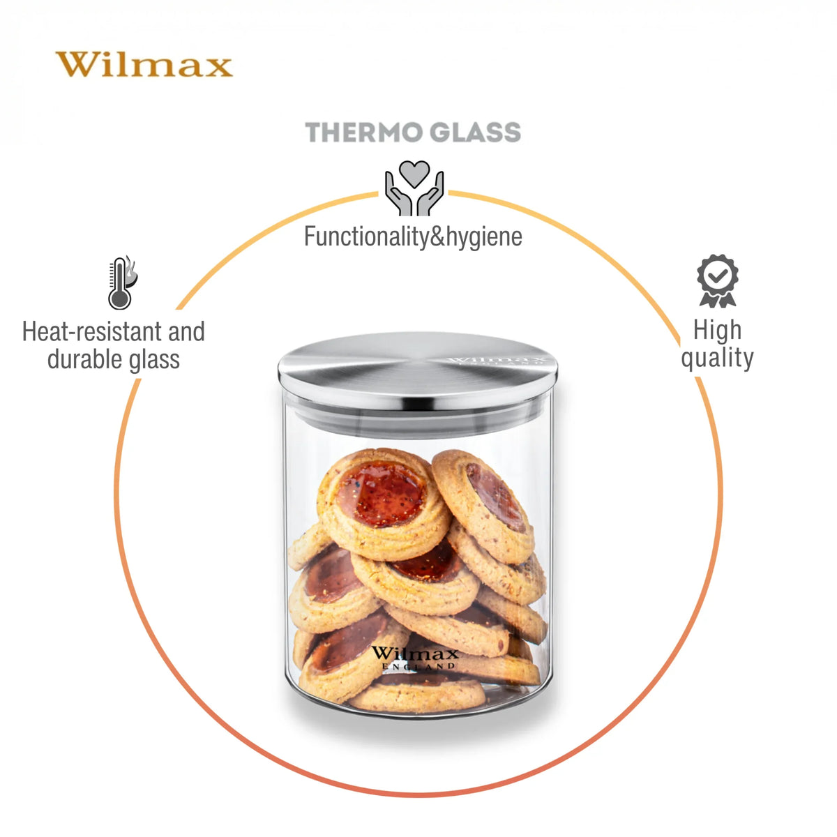 Wilmax Voorraadglas 760 ml met RVS Deksel Transparant