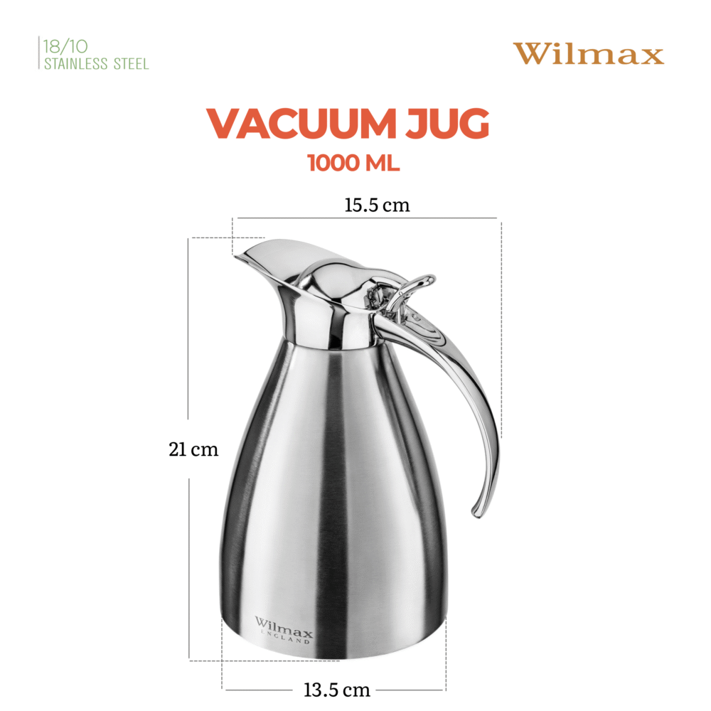 Wilmax Thermoskan 1000 ml RVS Zilver WL-511020115/A