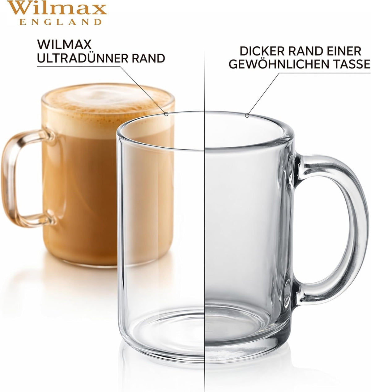 Wilmax England Koffiekop 400ml Borosilicaatglas 6 stuks