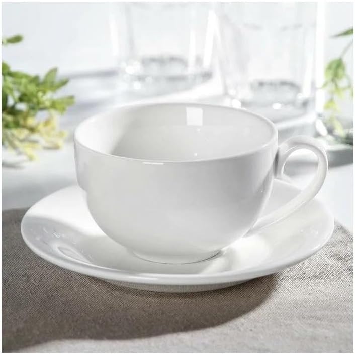 Wilmax Kopjes 400 ml Wit Porselein met Schotels Set van 6
