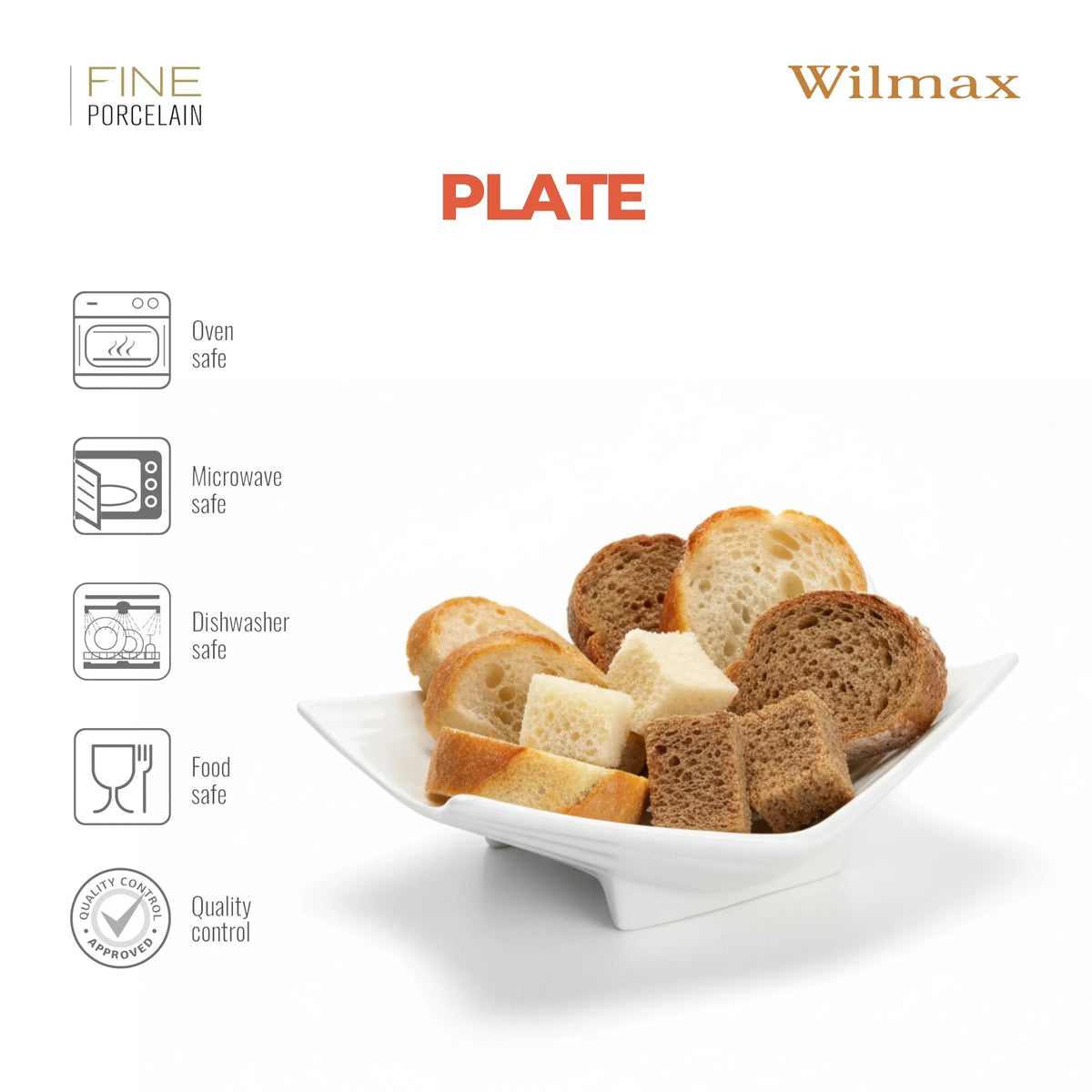 Wilmax Broodvaas 23 cm Porselein Wit