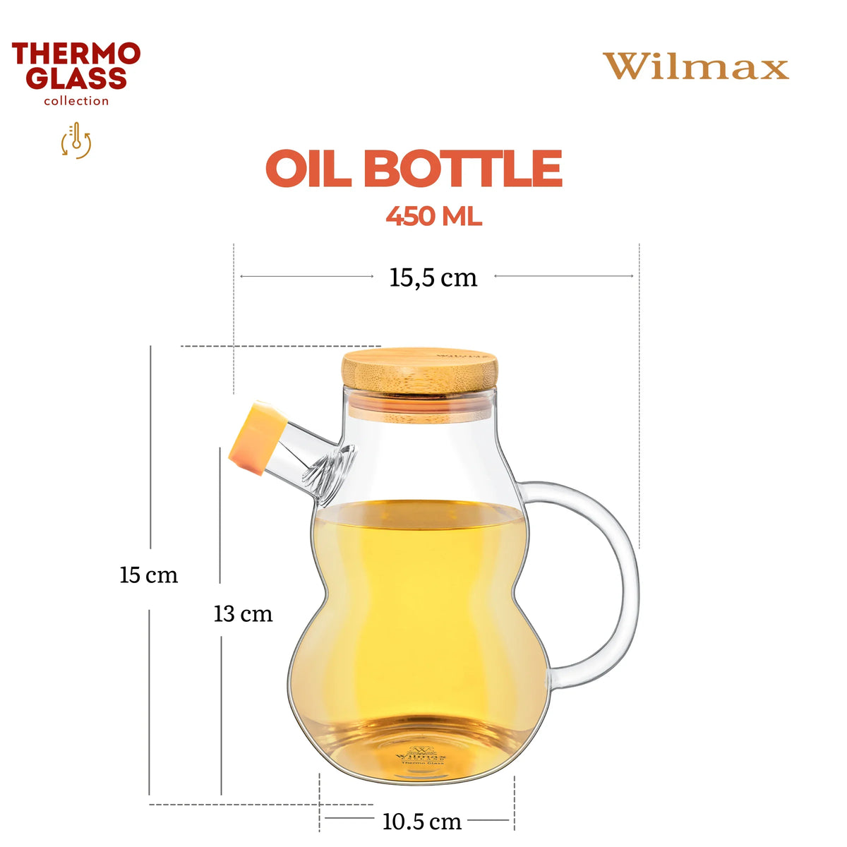 Wilmax Oliefles 450 ml met schenktuit en filter
