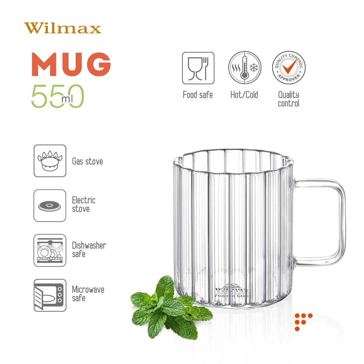 Wilmax Borosilikaatglas Mok met oor 550 ml
