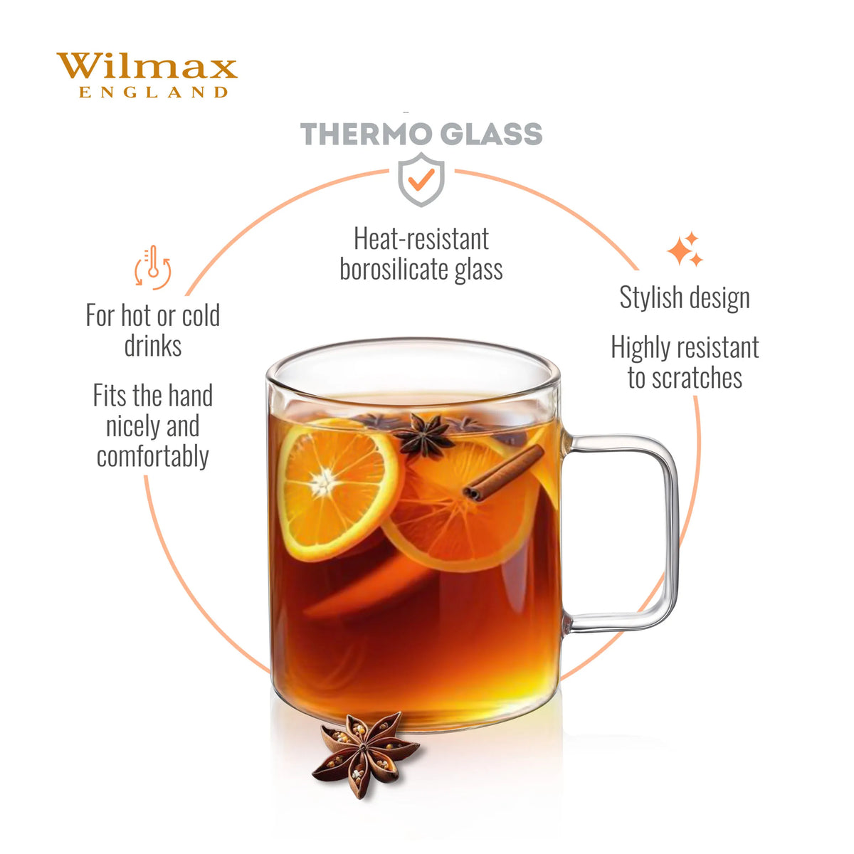 Wilmax England Koffiekop 400ml Borosilicaatglas 6 stuks