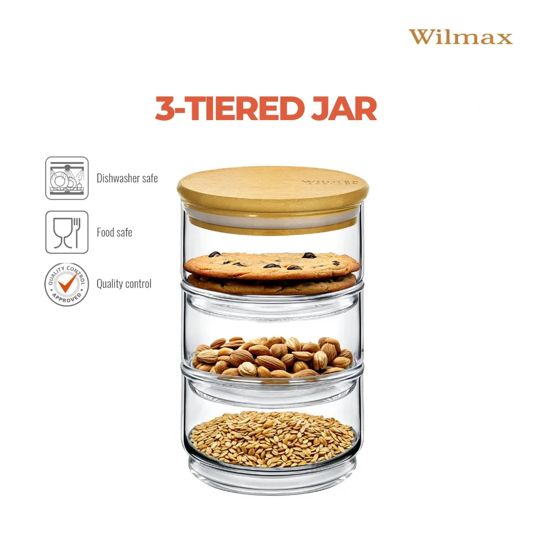 Wilmax 3-laags voorraadpot met bamboedeksel