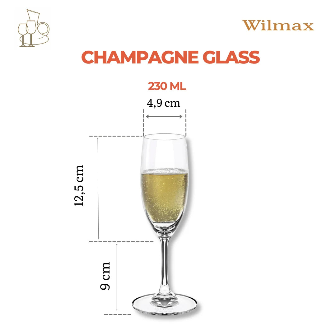 Wilmax England Champagnefluiten Kristalglas - 6 stuks