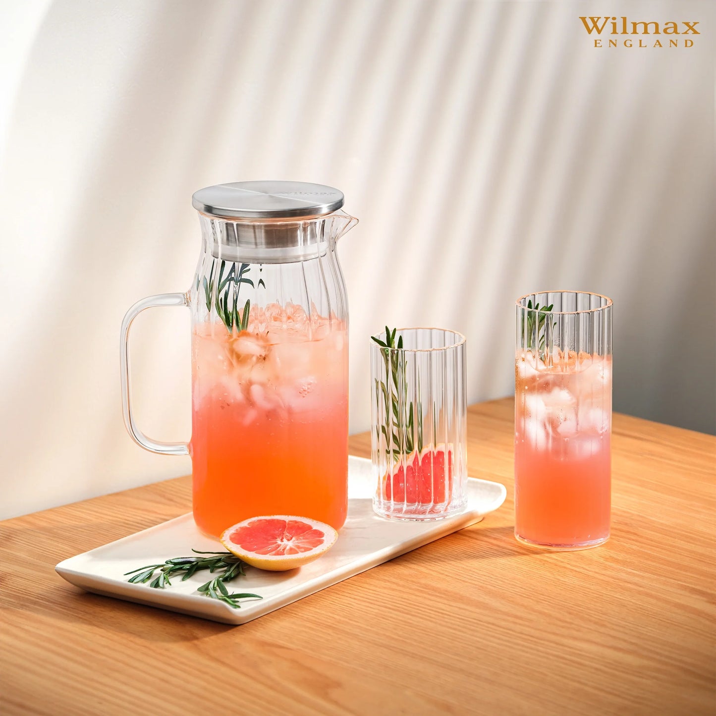 Wilmax Glaskrug mit Edelstahldeckel 1000 ml WL-888219/A