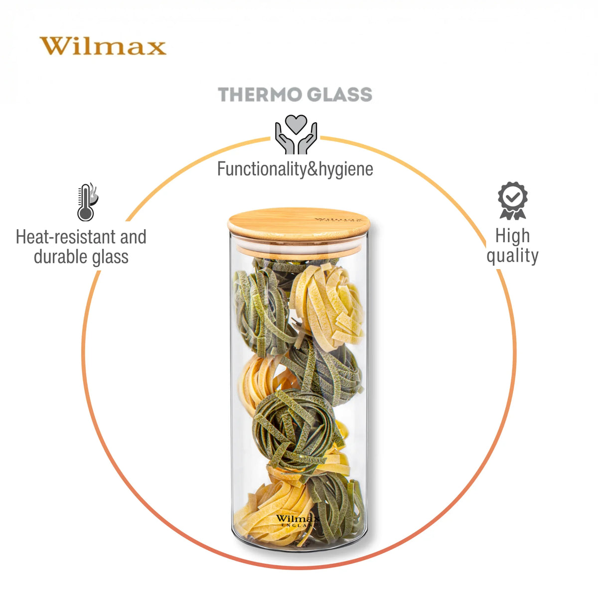Wilmax England Opbergpot 2000ml, Bamboe deksel, Transparant