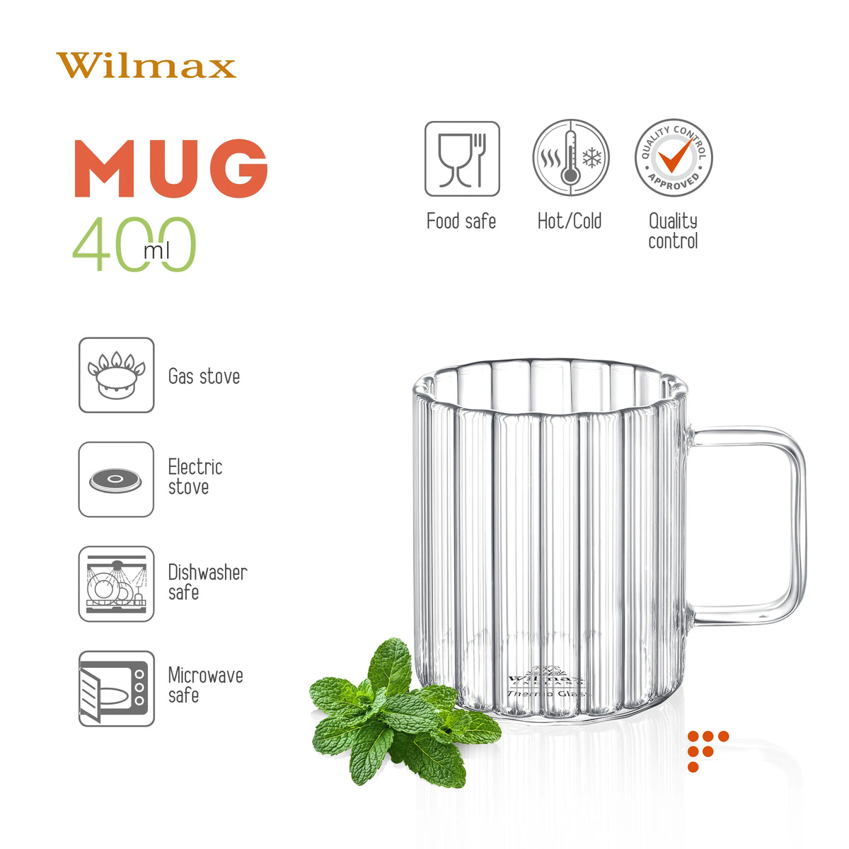Wilmax Glazen beker 400 ml Borosilicaatglas Transparant