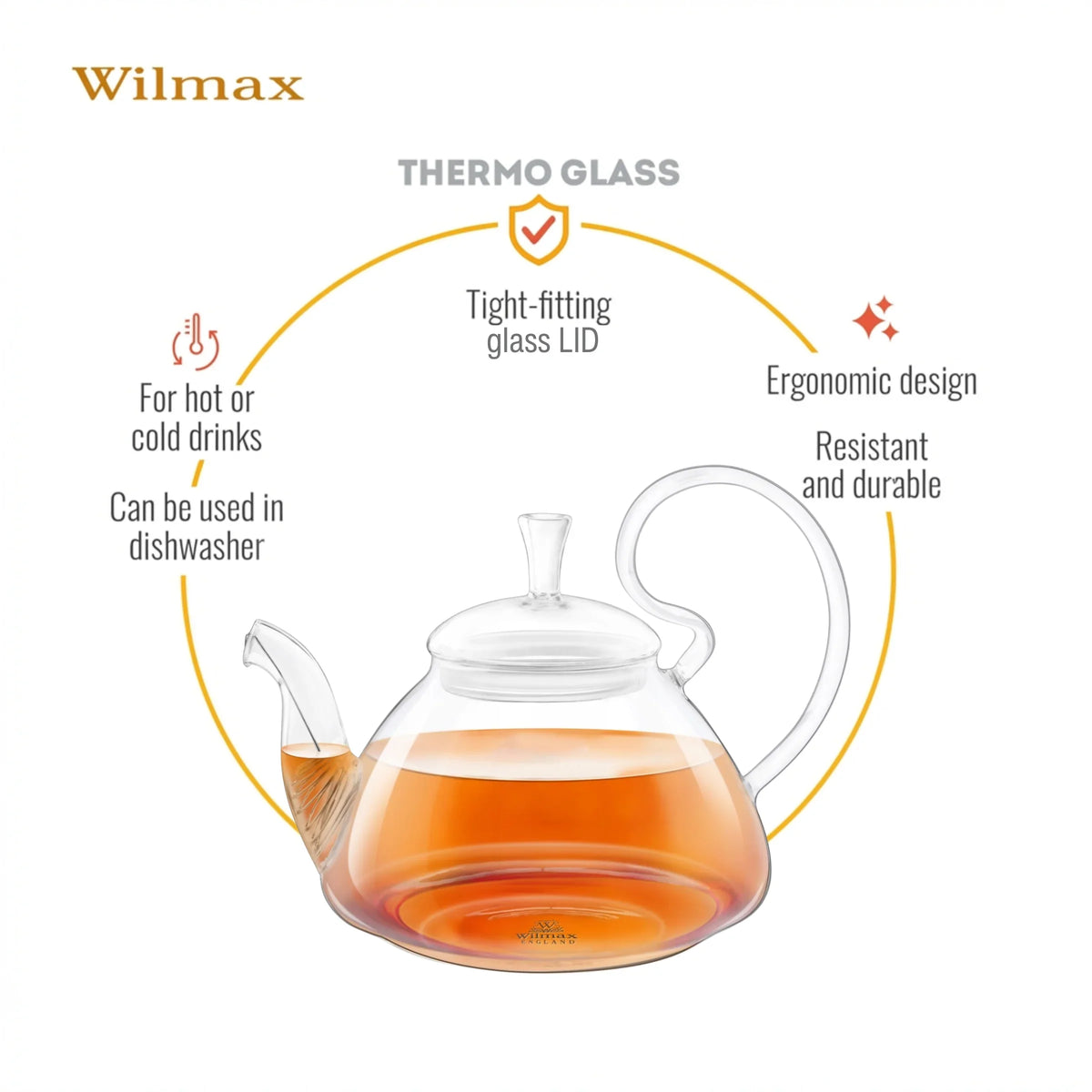 Wilmax Theepot 800 ml Borosilicaatglas met Veerfilter
