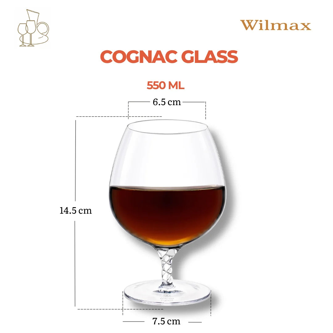 Wilmax England Cognacglas 550ml Kristal Transparant Set van 2