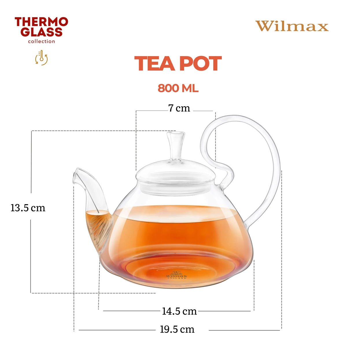 Wilmax Theepot 800 ml Borosilicaatglas met Veerfilter