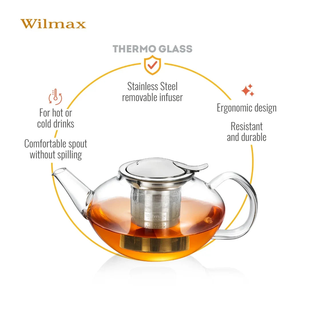 Wilmax Theepot 1550 ml Thermoglas RVS-filter