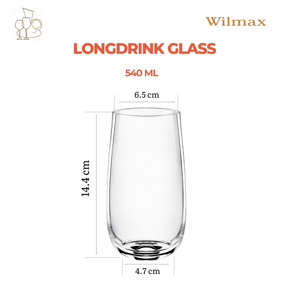 Wilmax Longdrinkglas 540 ml Kristalglas Transparant 6 stuks