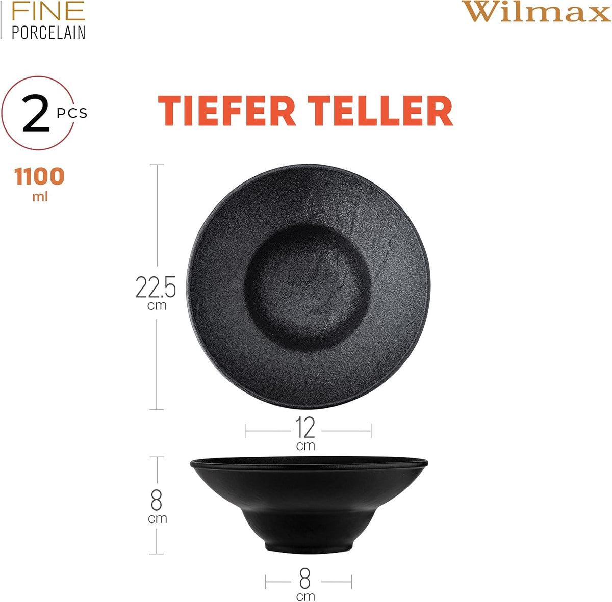 Wilmax Diep bord 22,5 cm 2-delige set SlateStone Zwart