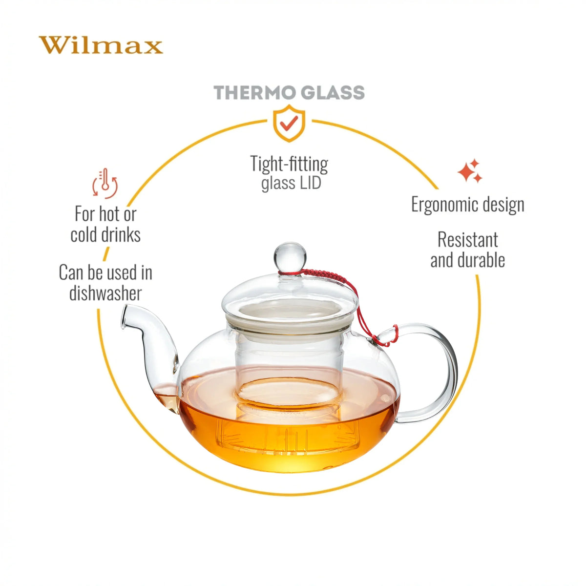 Wilmax Theepot van Glas 700 ml met Deksel Transparant