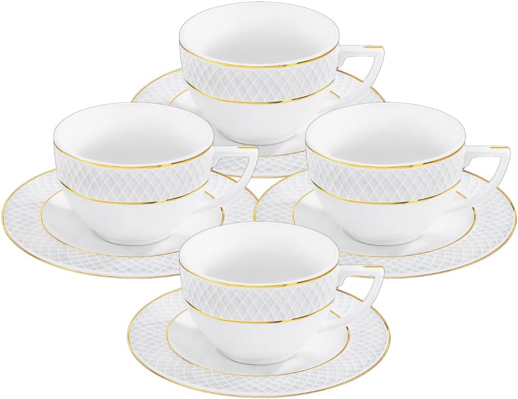 Wilmax Cappuccinokopje Porselein Wit Goudrand 170ml Set van 4