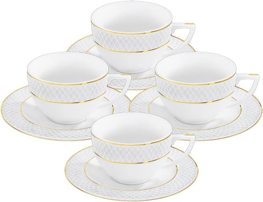 Wilmax Cappuccinokopje Porselein Wit Goudrand 170ml Set van 4