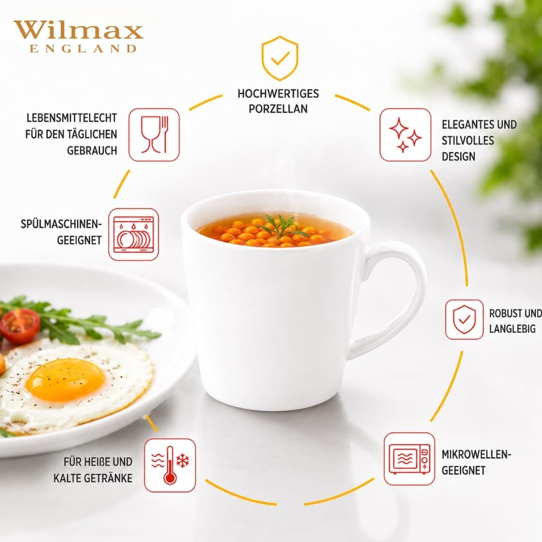 Wilmax England Porseleinen Kop 280 ml Wit (2-delige set)