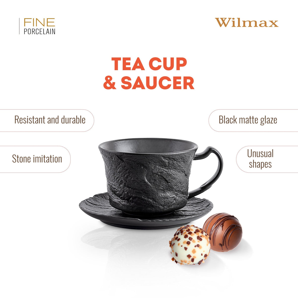 Wilmax Kop & Schotel Set 250ml 2 stuks Zwart AB2