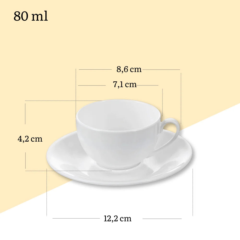 Wilmax England Porseleinen Kopjes 80 ml Wit met Schotels (Set 6)