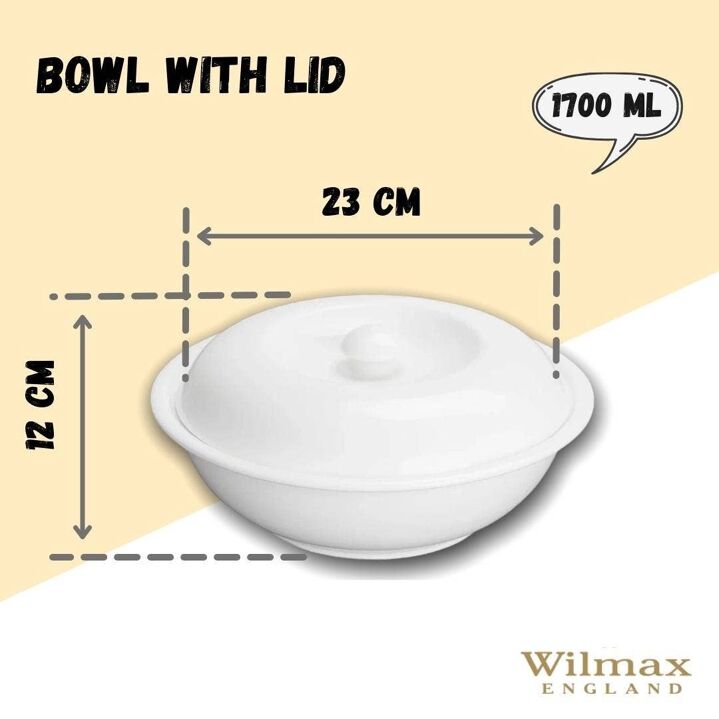 Wilmax Schaal met deksel, porselein wit, 1700 ml 26 cm
