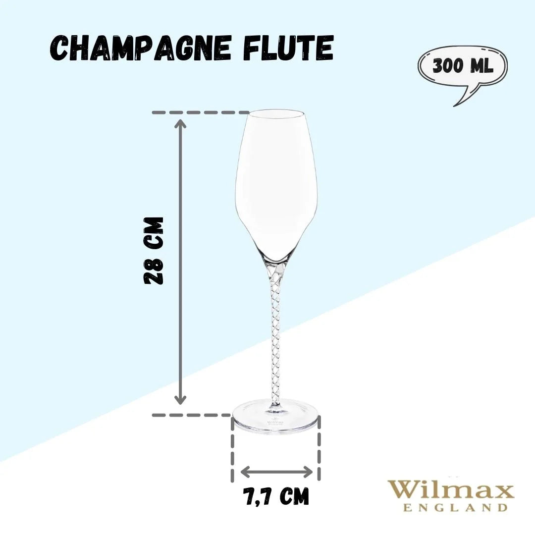 Wilmax England Champagne Flute Crystal Glass 300ml Set of 2