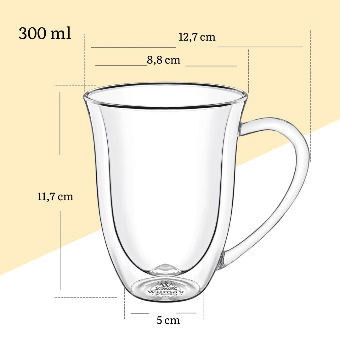 Wilmax Dubbelwandige mok 300 ml Borosilicaatglas 2-delig