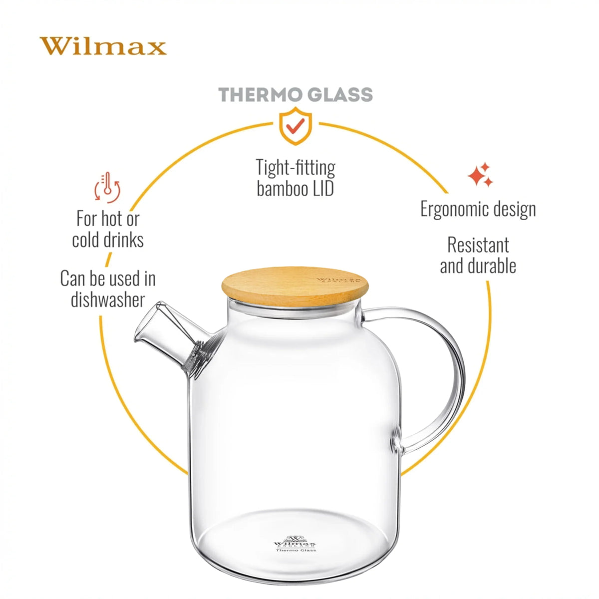 Wilmax Glazen theepot 1100 ml RVS filter