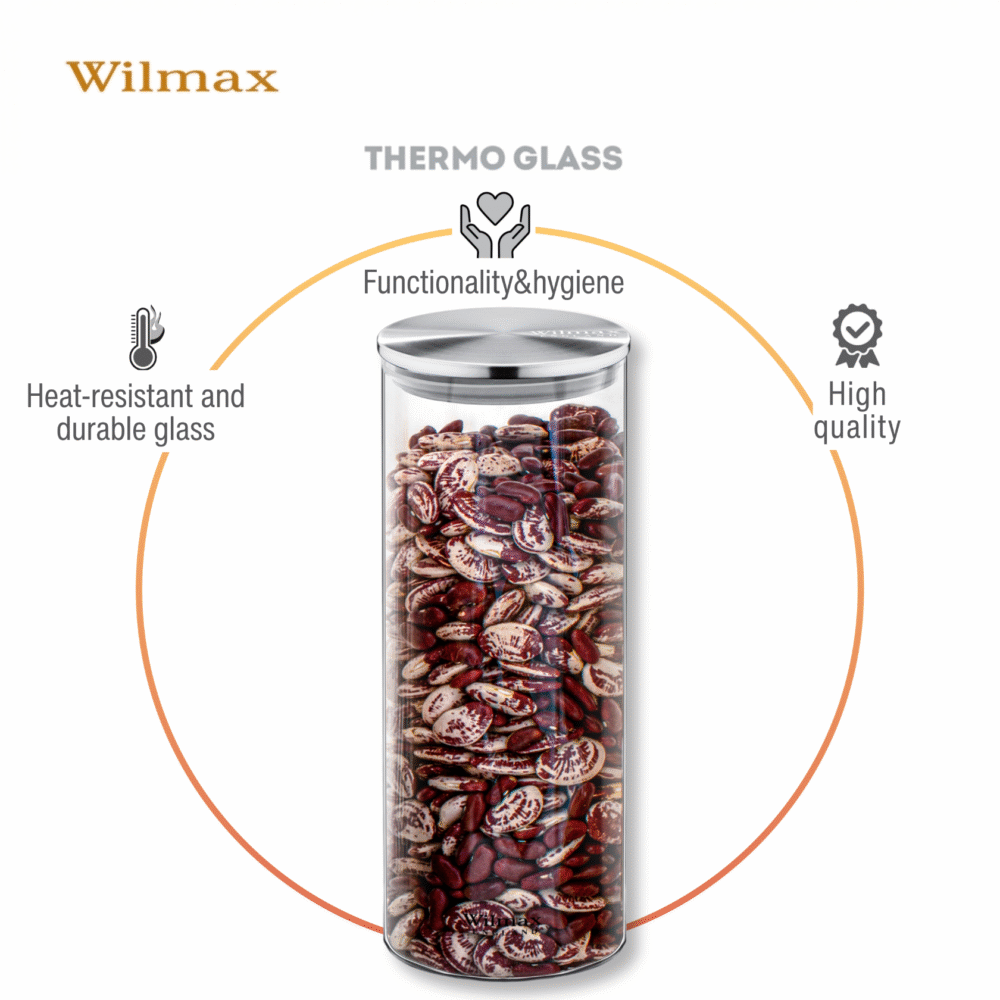 Wilmax Storage Jar 1600 ml Stainless Steel Lid, Transparent (WL-888518/A)