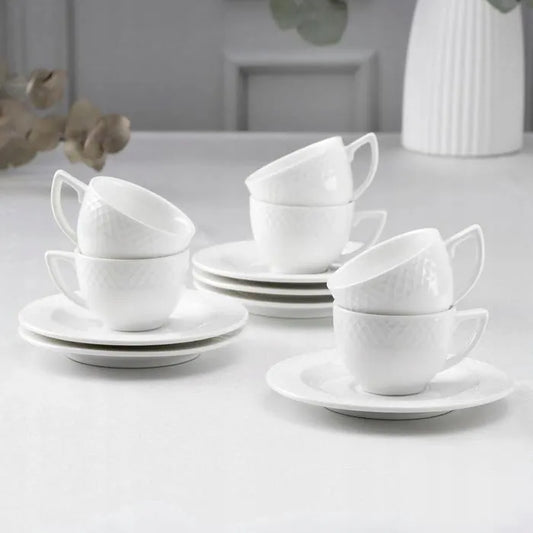 Wilmax Kop & Schotel 90 ml Wit Porselein Set van 6