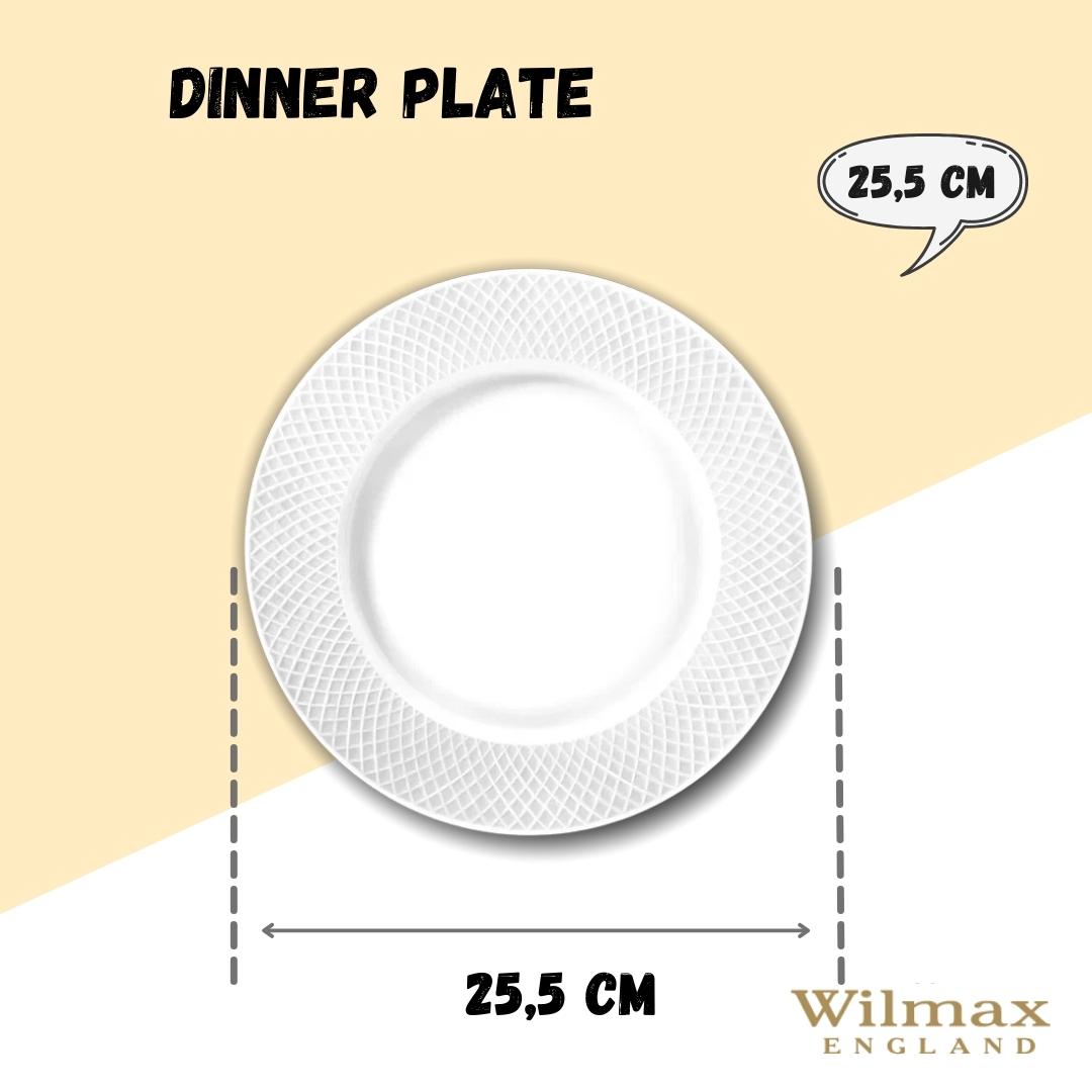 Wilmax Dinner Plate 25.5 cm White Porcelain Set of 6 WL-880101/6C